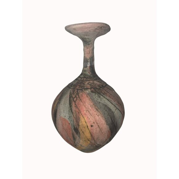 Handcrafted Studio Pottery Vase Multicolor Wabi-Sabi Style Signed Unique 11"